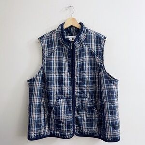 Croft & Barrow Women's Blue Plaid Quilted Vest Outdoor Preppy Casual Ski